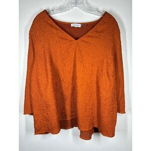 Calvin Klein Burnt Orange Textured Crinkle Blouse Top Plus Sized 3X V-Neck Baggy